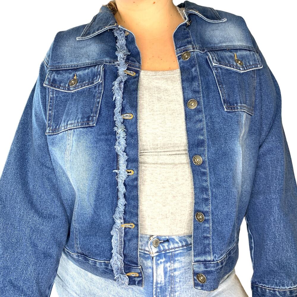 L.A. Blues Y2K Denim Fringe Plus Size Jean Jacket Coat 18W